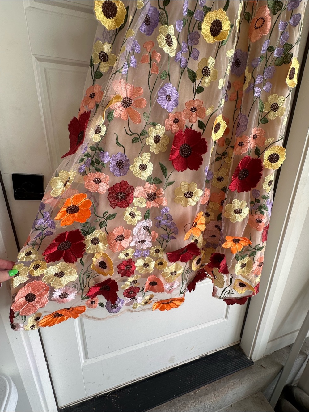 Floral Appliqué Mesh Maxi Dress - Multicolor - Picture 6 of 6